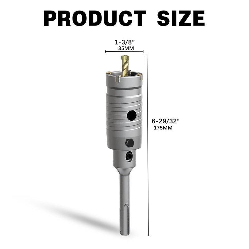 METOTO 1-3/8" Concrete Hole Saw,35mm Masonry Hole Saw, with 110mm SDS Plus Shank Connecting Rod for Concrete Brick Cement Stone Wall Drilling Home Improvement - Image 2